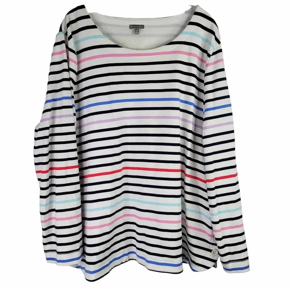 Talbots Sweatshirt Terry Knit Plus Size 3X White Striped Stretch Pullover